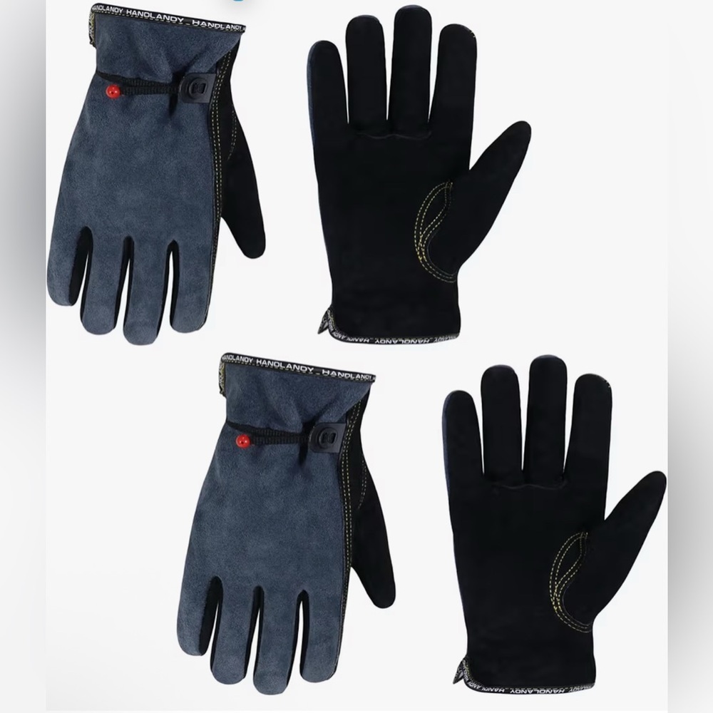HANDLANDY HLDD 2 Pairs Leather Work Gloves for Men & Women, Reinforced Durable